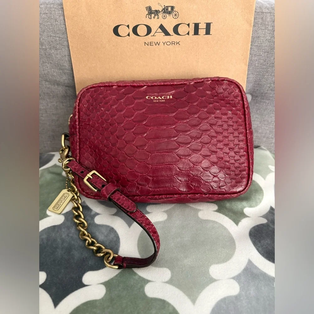 Coach Red Embossed Leather Wristlet - Picture 9 of 9
